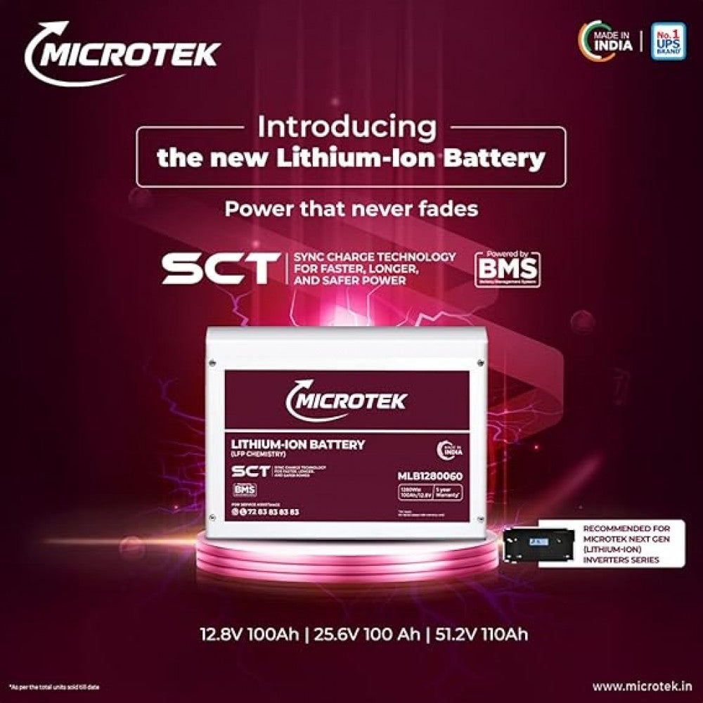Microtek Lithium Ion MLB1280060 - 12.8V 100Ah LiFePO4 Battery